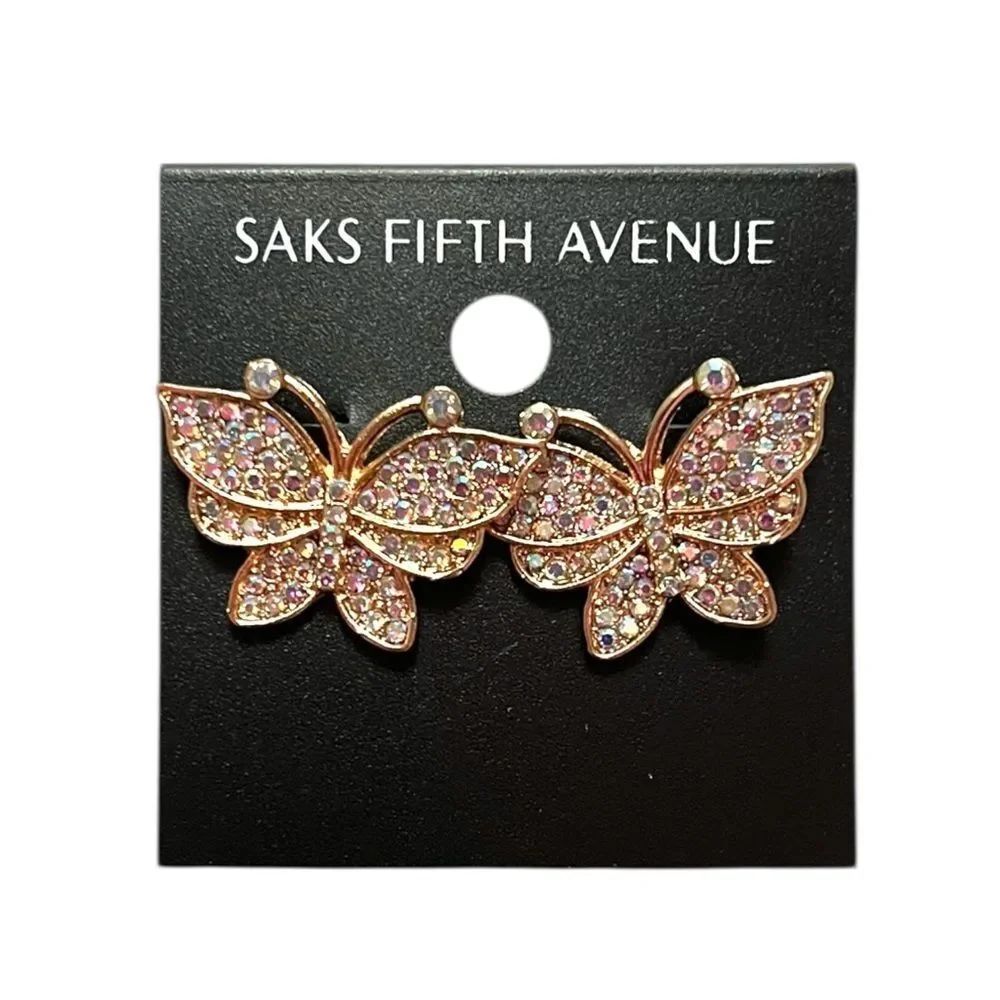 ๐2/$30๐ SaksโFifth Avenue Gold-Tone Iridescent Crystal Butterfly Stud Earrings